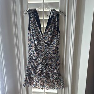 Veronica Beard Silver Black Sequin Ruched Mini Dress